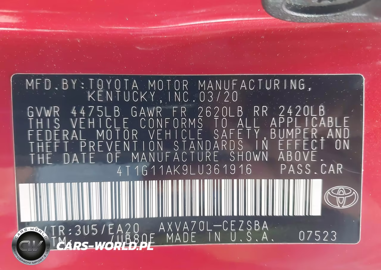 2020 Toyota Camry Se VIN:4T1G11AK9LU361916 - 9