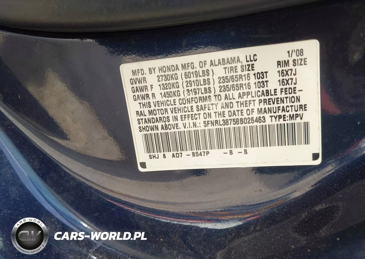 2008 Honda Odyssey Ex-L VIN:5FNRL38758B026463 - 9