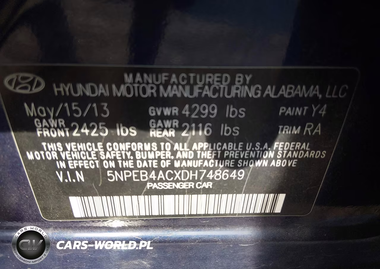 2013 Hyundai Sonata Gls VIN:5NPEB4ACXDH748649 - 9