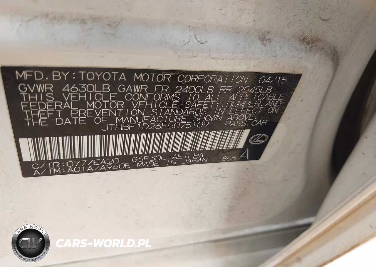 2015 Lexus Is 250 VIN:JTHBF1D26F5075109 - 9