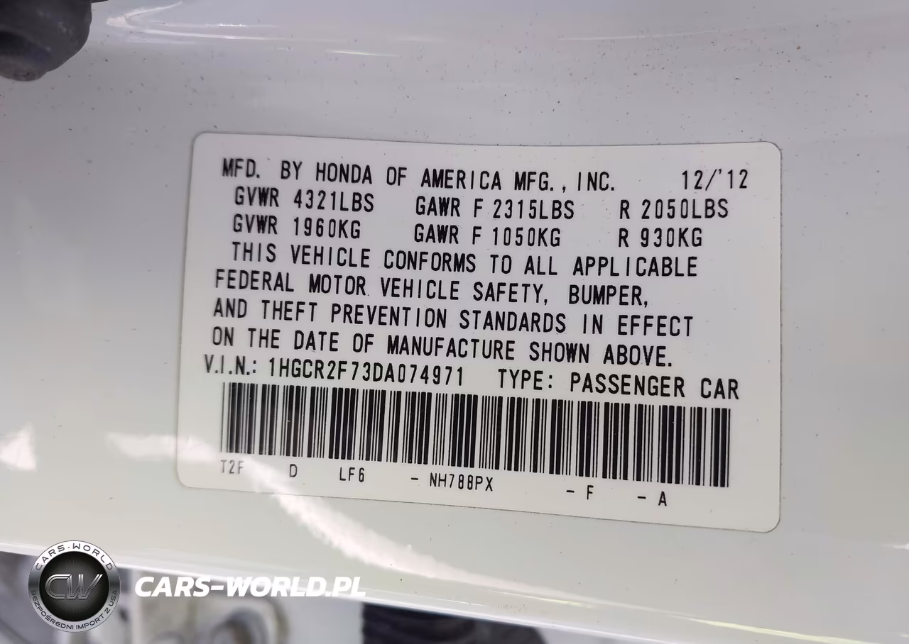 2013 Honda Accord Ex VIN:1HGCR2F73DA074971 - 9