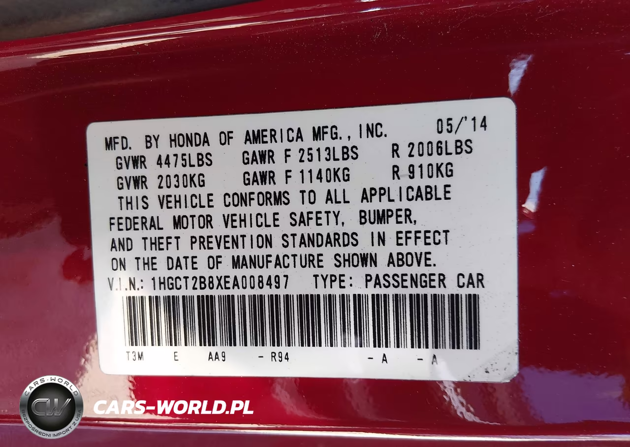 2014 Honda Accord Ex-L V-6 VIN:1HGCT2B8XEA008497 - 9