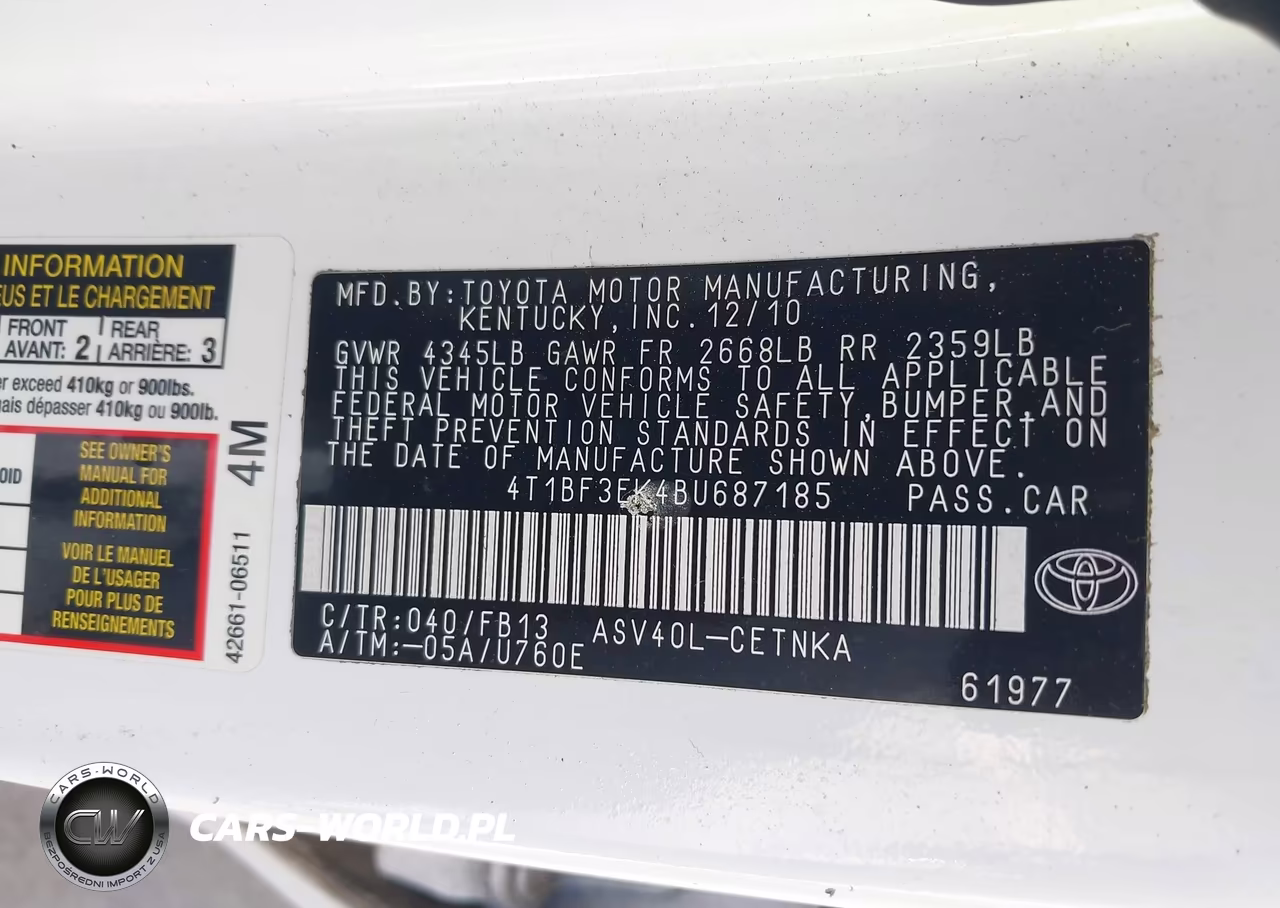 2011 Toyota Camry Le VIN:4T1BF3EK4BU687185 - 9