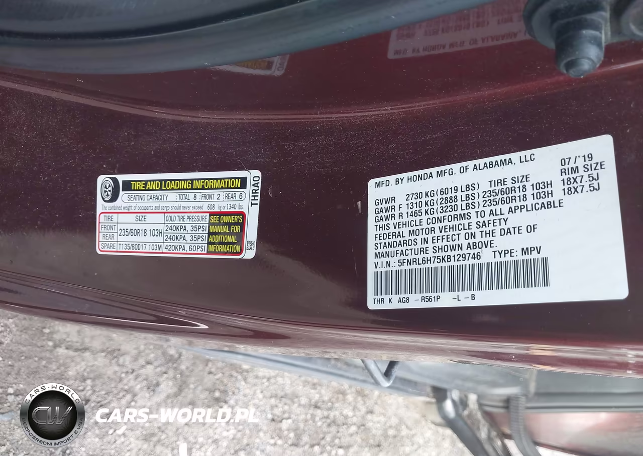 2019 Honda Odyssey Ex-L VIN:5FNRL6H75KB129746 - 9