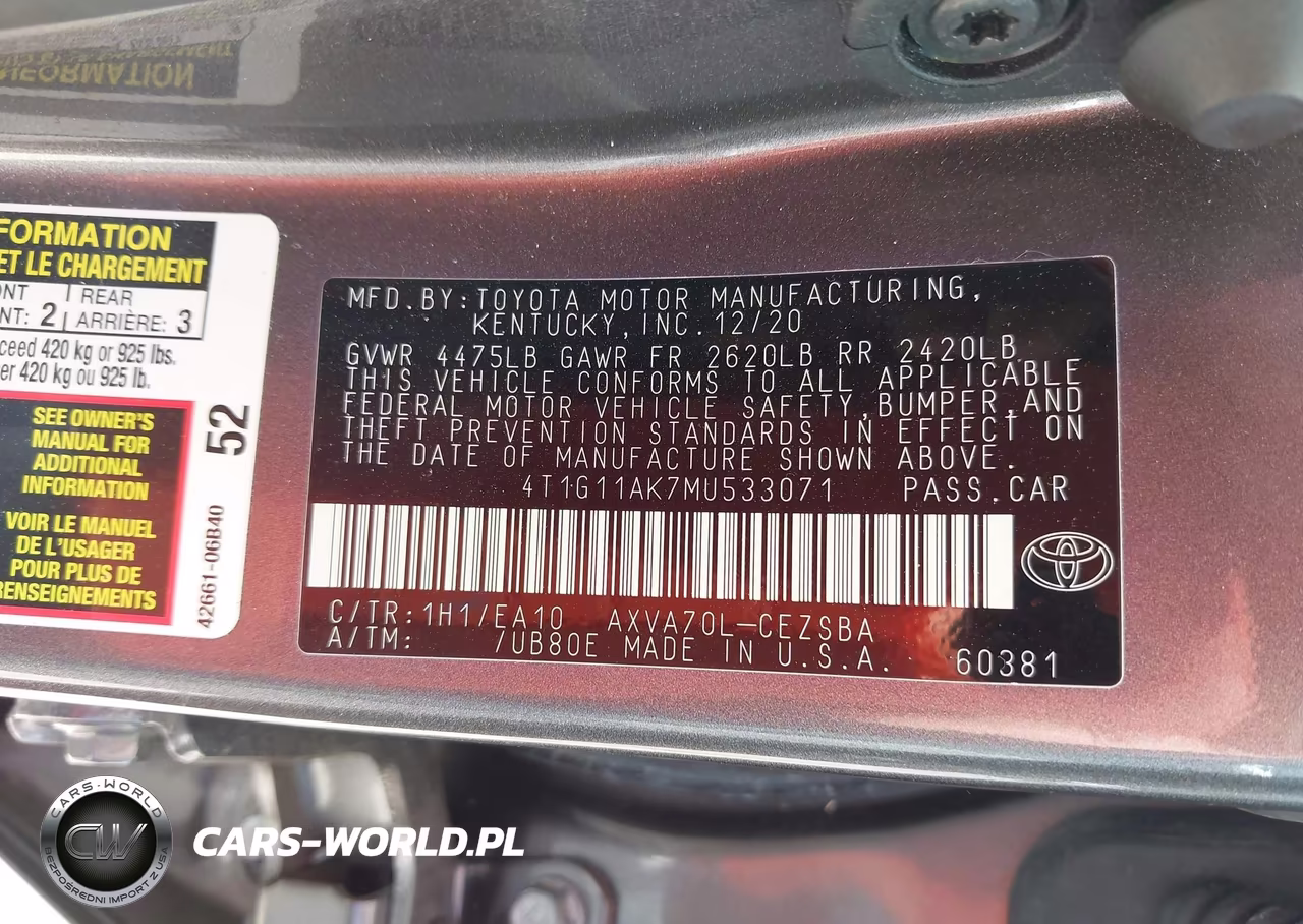 2021 Toyota Camry Se VIN:4T1G11AK7MU533071 - 9