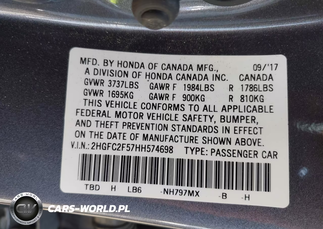 2017 Honda Civic Lx VIN:2HGFC2F57HH574698 - 9