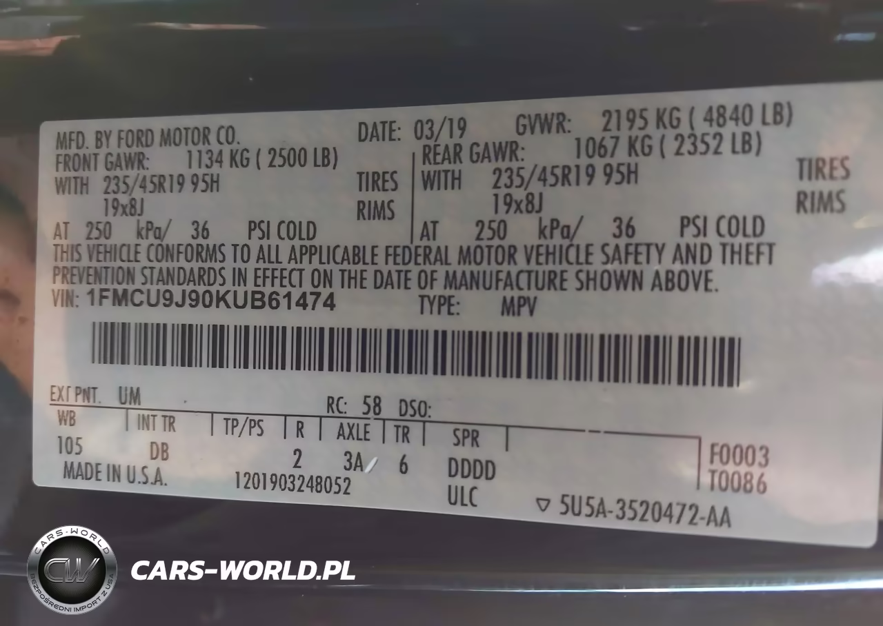 2019 Ford Escape Titanium VIN:1FMCU9J90KUB61474 - 9