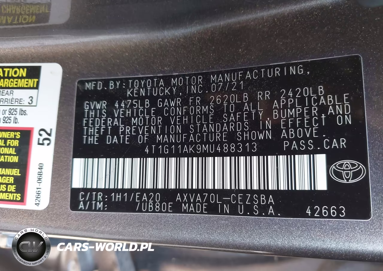 2021 Toyota Camry Se VIN:4T1G11AK9MU488313 - 9