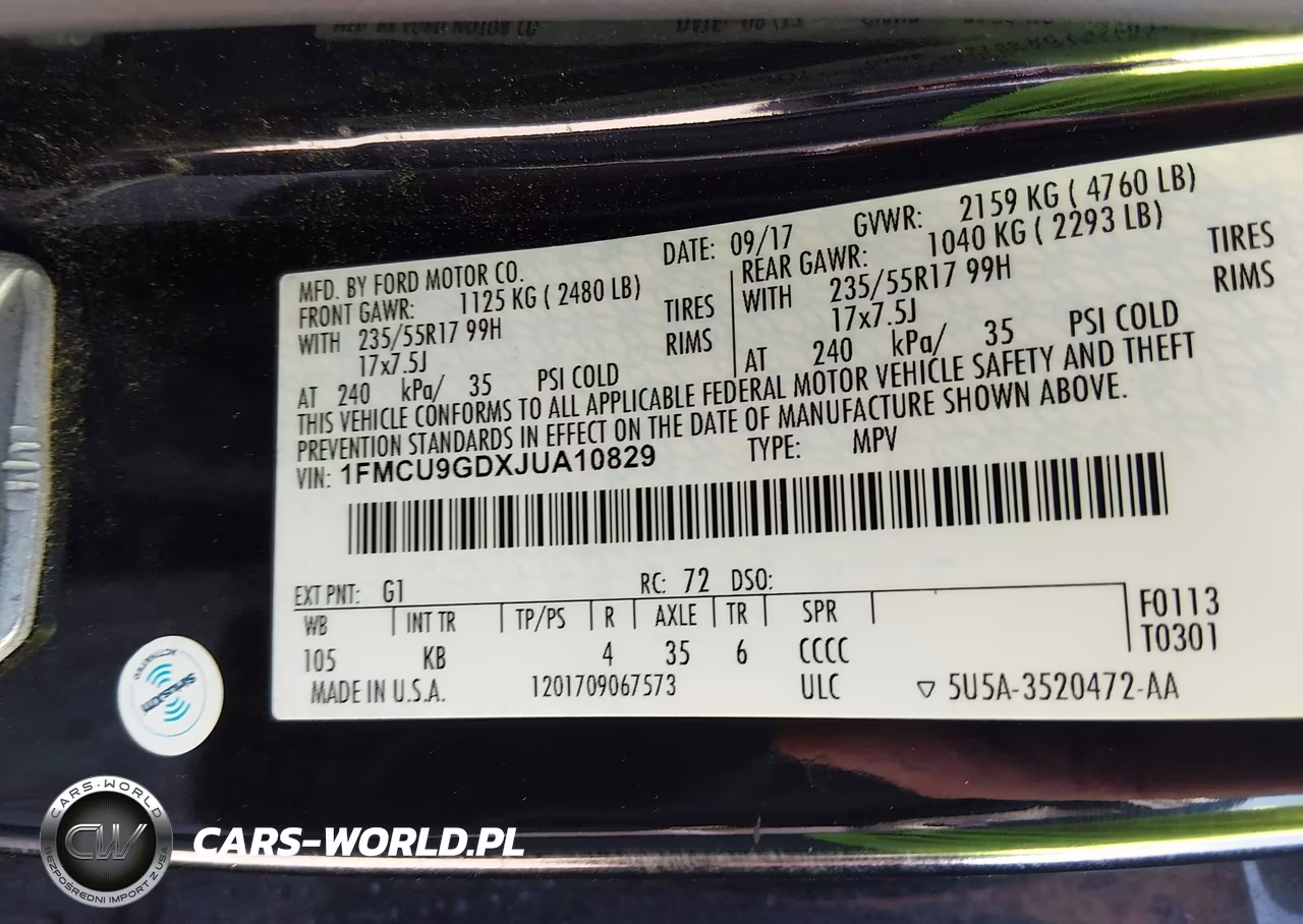 2018 Ford Escape Se VIN:1FMCU9GDXJUA10829 - 9