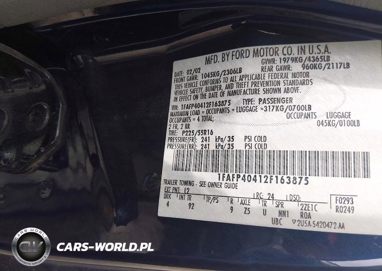 2002 Ford Mustang VIN:1FAFP40412F163875 - 9