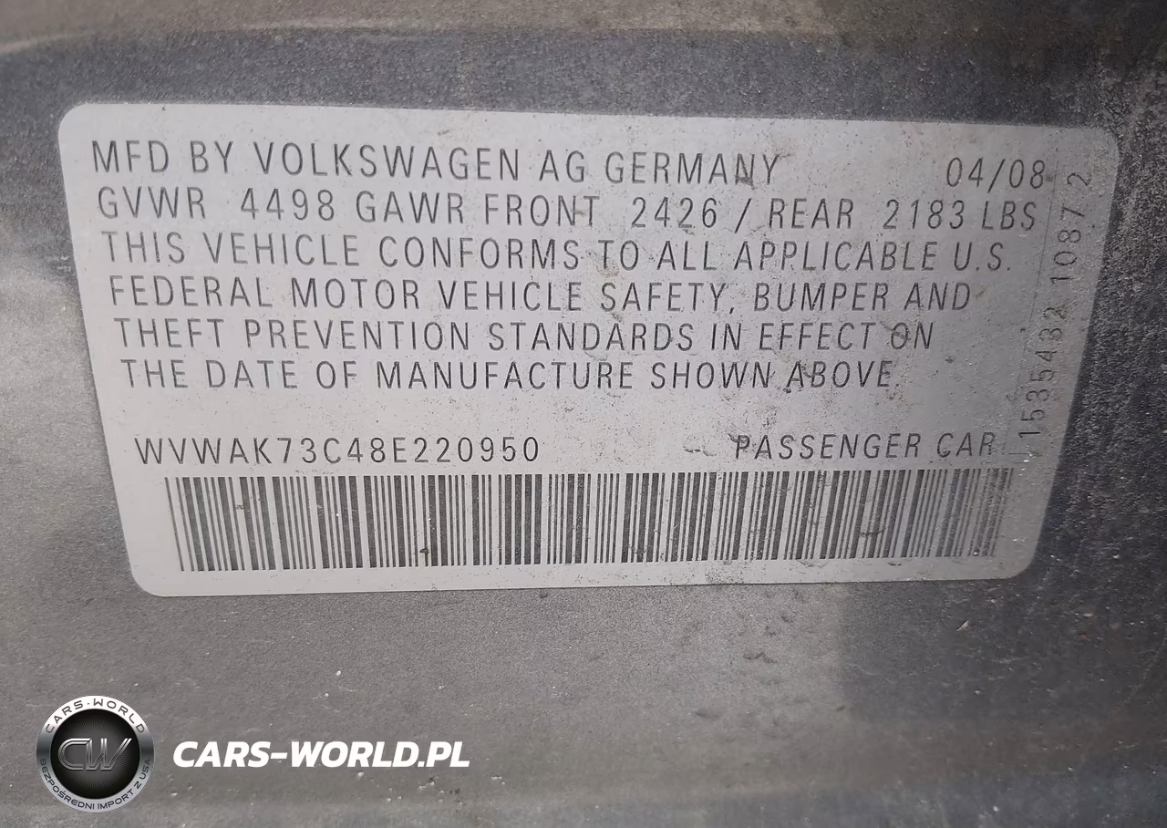 2008 Volkswagen Passat Komfort VIN:WVWAK73C48E220950 - 9