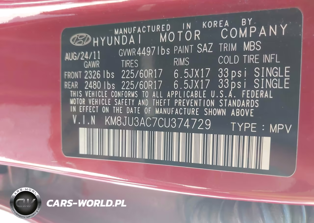 2012 Hyundai Tucson Gls VIN:KM8JU3AC7CU374729 - 9