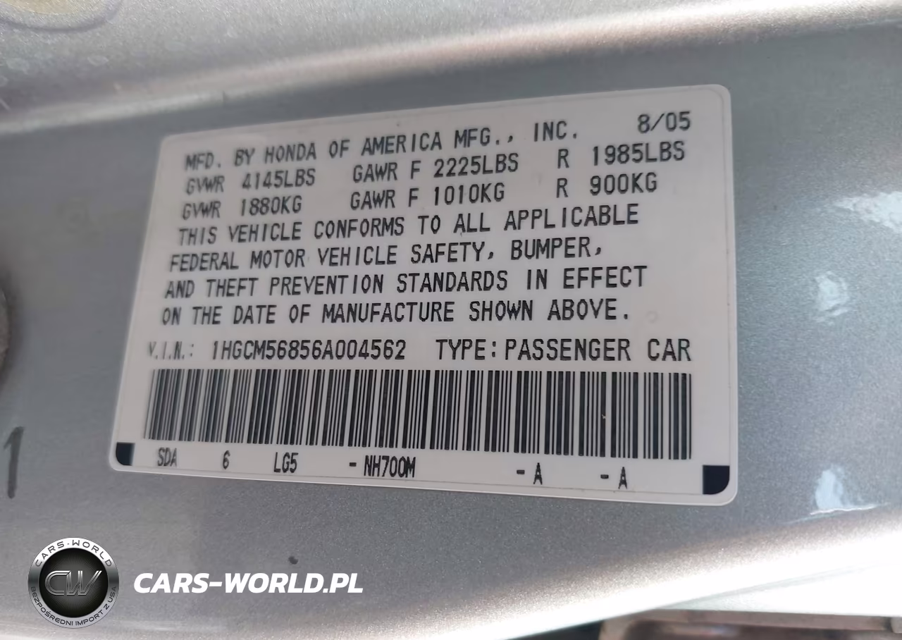 2006 Honda Accord 2.4 Ex VIN:1HGCM56856A004562 - 9