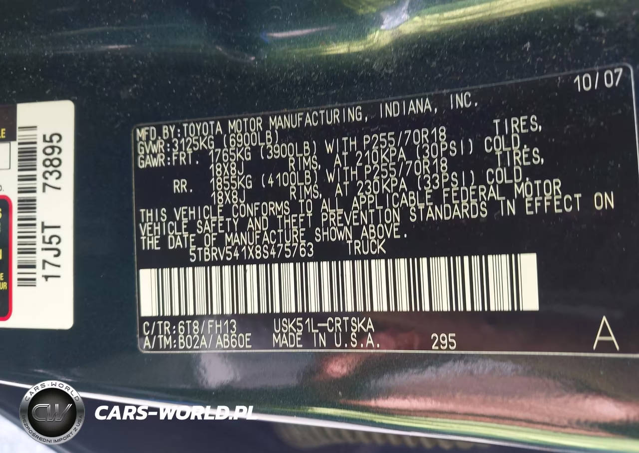 2008 Toyota Tundra Sr5 5.7L V8 VIN:5TBRV541X8S475763 - 9