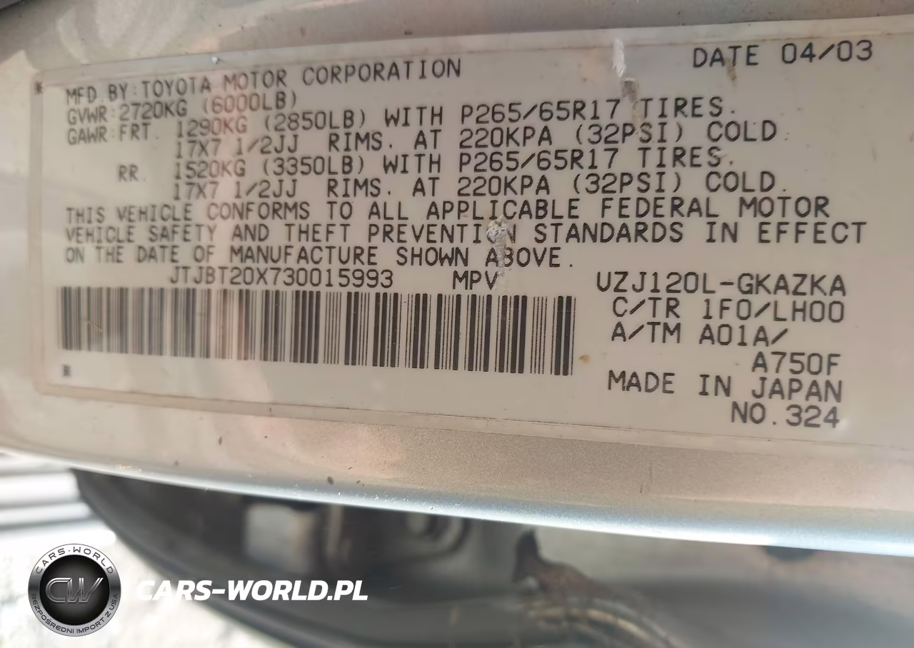 2003 Lexus Gx 470 VIN:JTJBT20X730015993 - 9