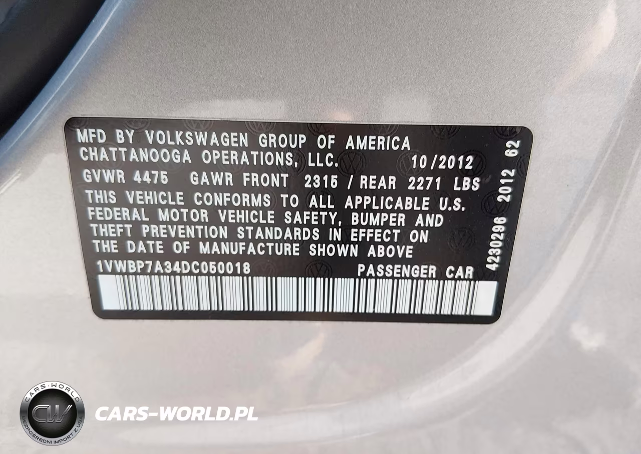 2013 Volkswagen Passat 2.5L Se VIN:1VWBP7A34DC050018 - 9