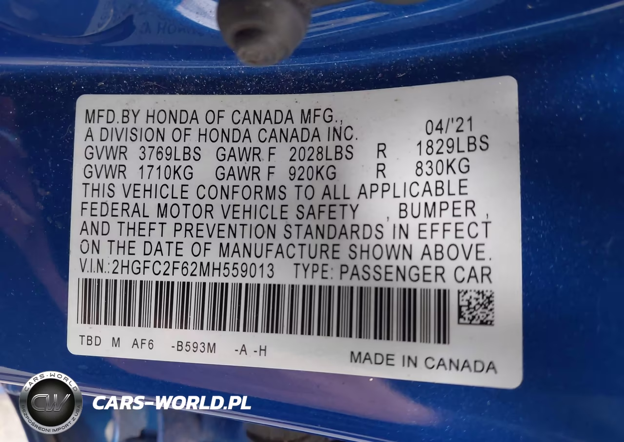 2021 Honda Civic Lx VIN:2HGFC2F62MH559013 - 9