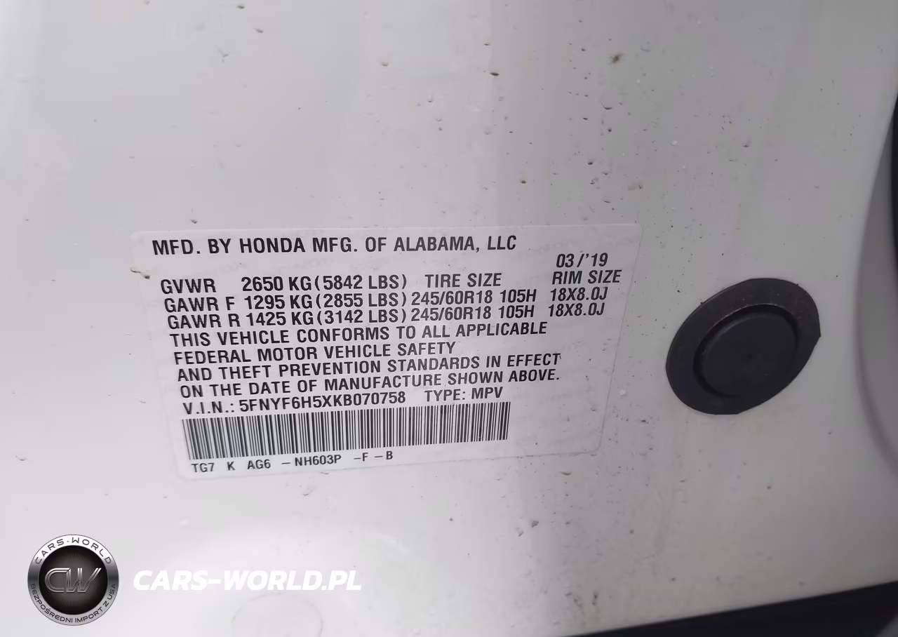 2019 Honda Pilot Ex-L VIN:5FNYF6H5XKB070758 - 9