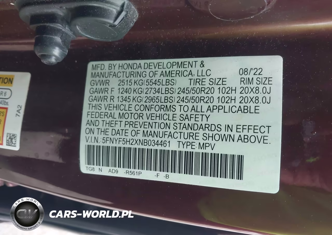 2022 Honda Pilot 2Wd Special Edition VIN:5FNYF5H2XNB034461 - 9