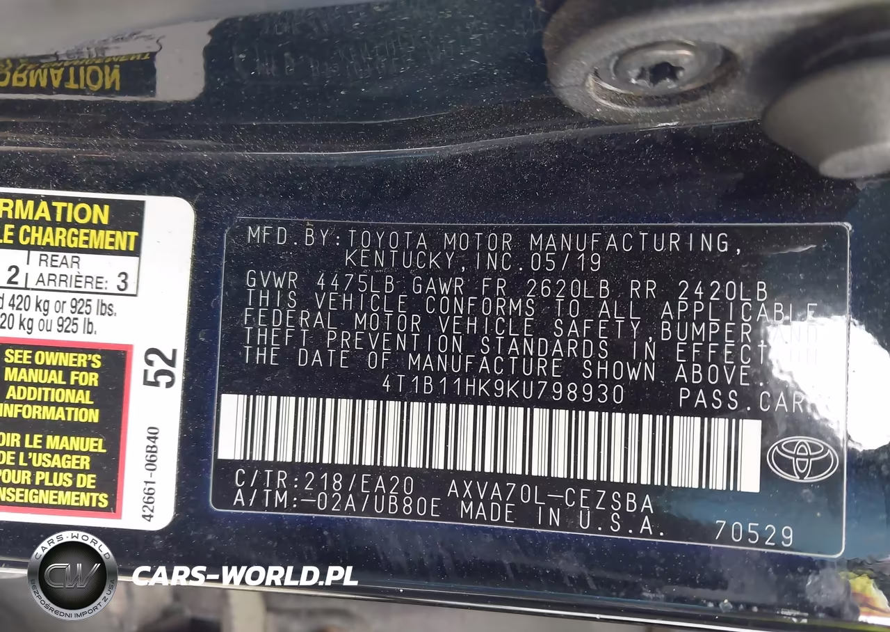 2019 Toyota Camry Se VIN:4T1B11HK9KU798930 - 9
