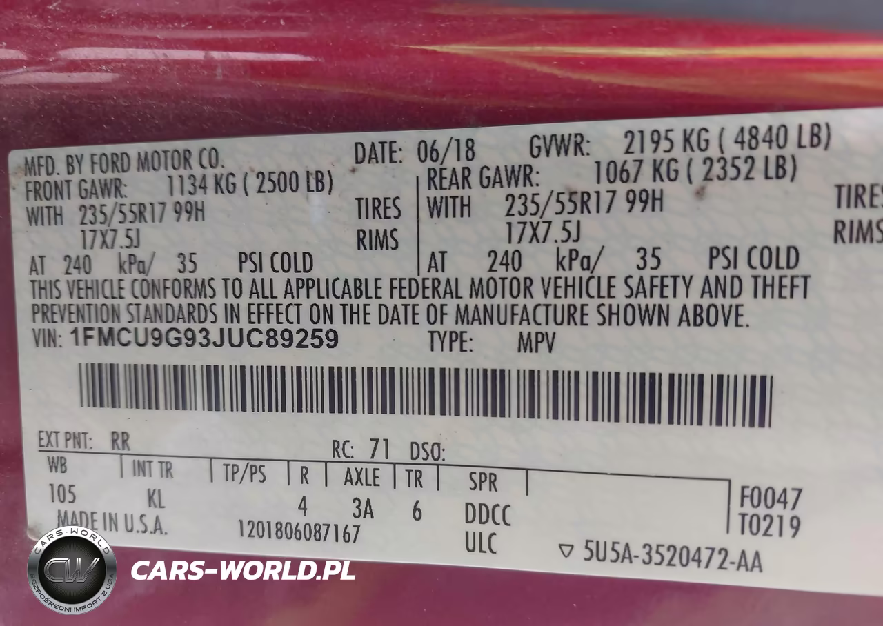 2018 Ford Escape Se VIN:1FMCU9G93JUC89259 - 9