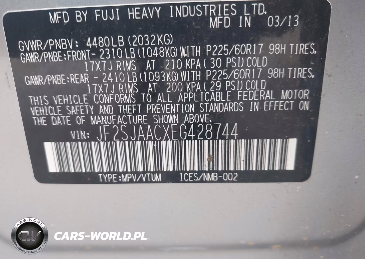 2014 Subaru Forester 2.5I VIN:JF2SJAACXEG428744 - 9