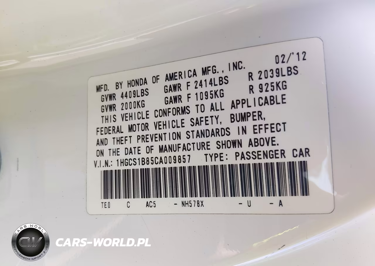 2012 Honda Accord 2.4 Ex-L VIN:1HGCS1B85CA009857 - 9