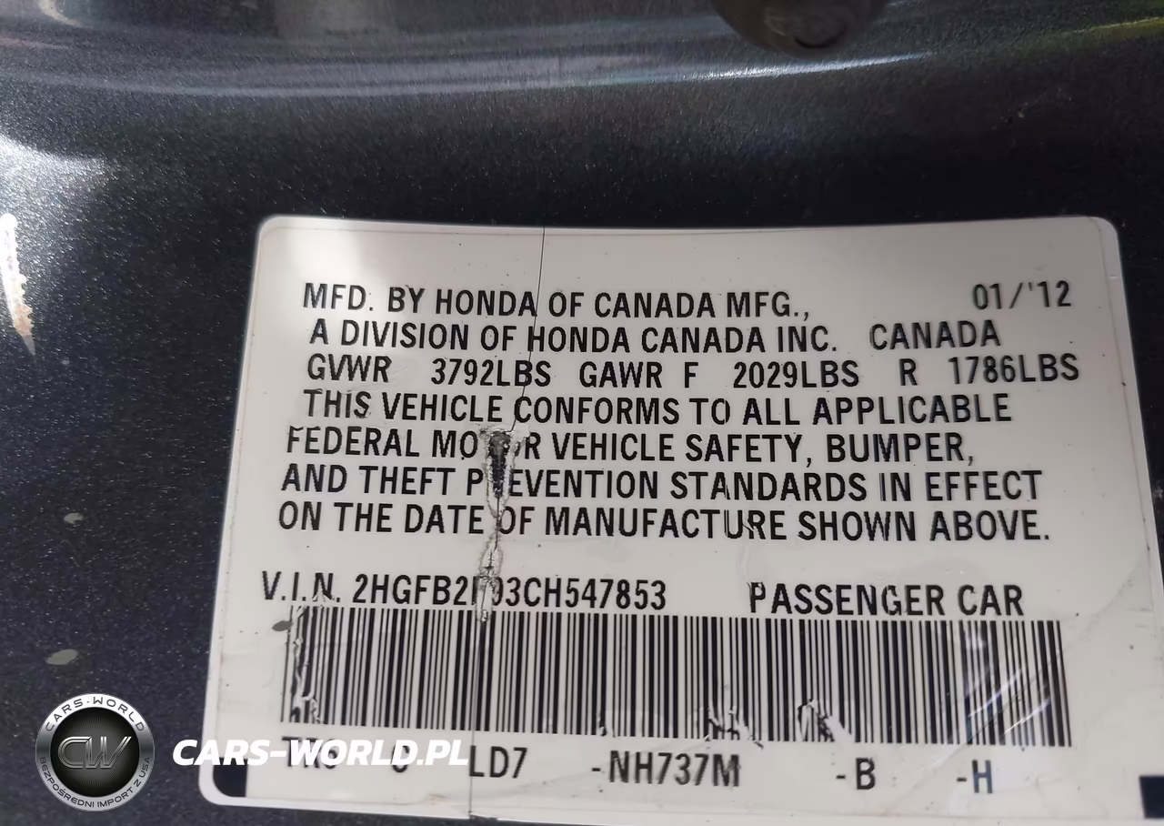 2012 Honda Civic Ex-L VIN:2HGFB2F93CH547853 - 9