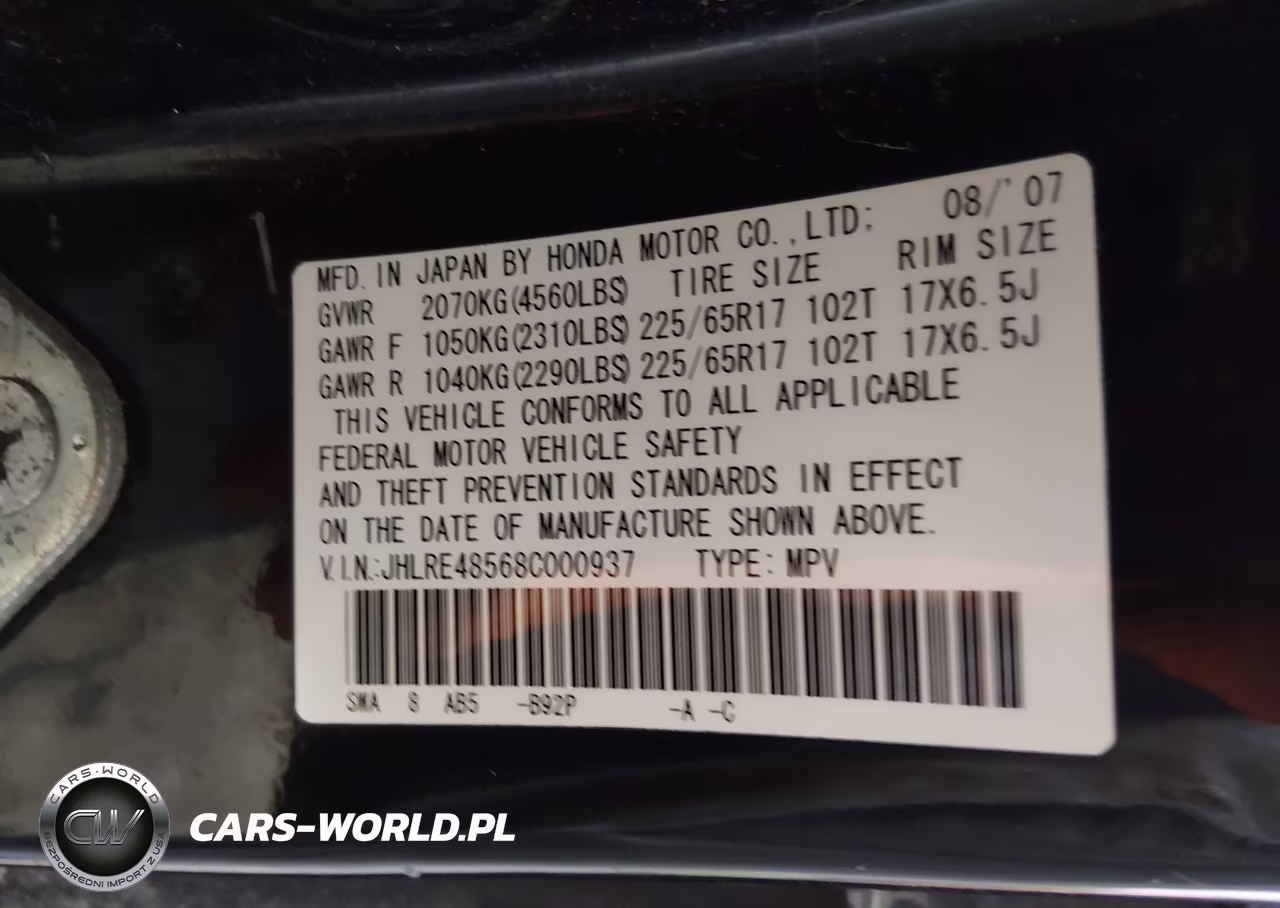 2008 Honda Cr-V Ex VIN:JHLRE48568C000937 - 9