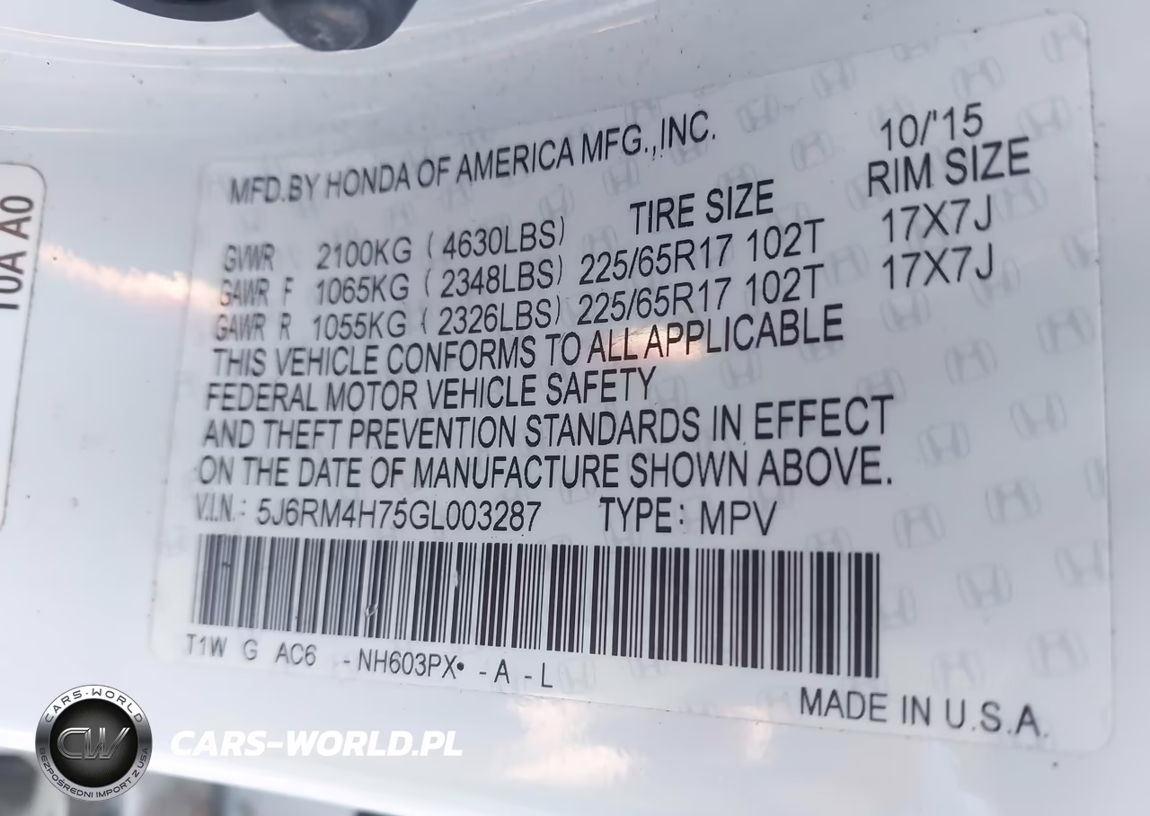 2016 Honda Cr-V Ex-L VIN:5J6RM4H75GL003287 - 9