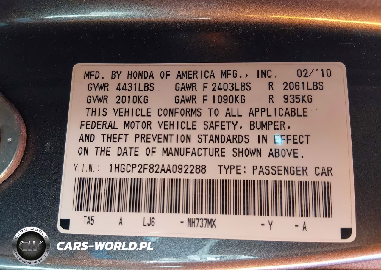 2010 Honda Accord 2.4 Ex-L VIN:1HGCP2F82AA092288 - 9