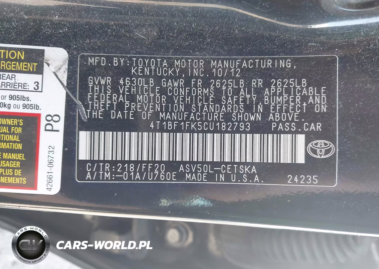 2012 Toyota Camry Se Limited Edition VIN:4T1BF1FK5CU182793 - 9