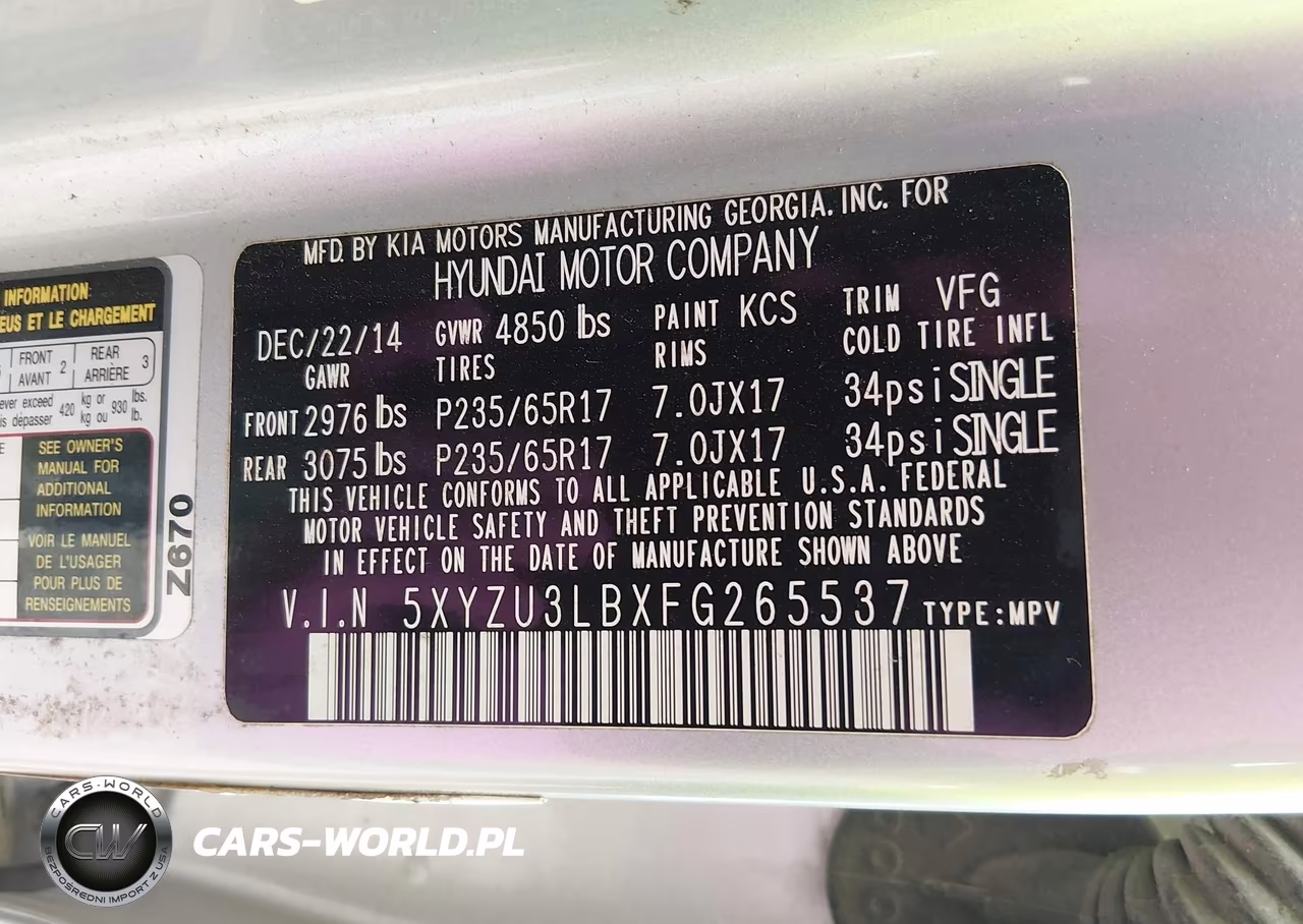 2015 Hyundai Santa Fe Sport 2.4L VIN:5XYZU3LBXFG265537 - 9