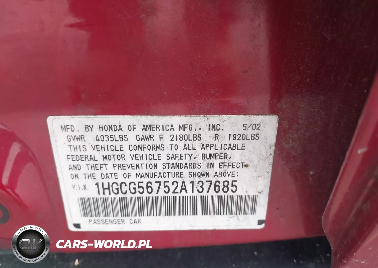 2002 Honda Accord 2.3 Se VIN:1HGCG56752A137685 - 9