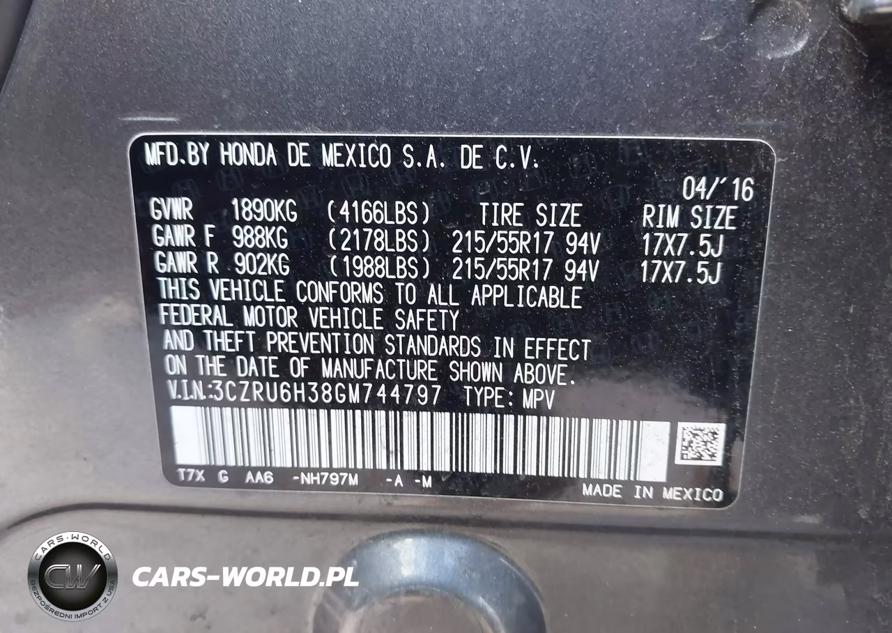 2016 Honda Hr-V Lx VIN:3CZRU6H38GM744797 - 9