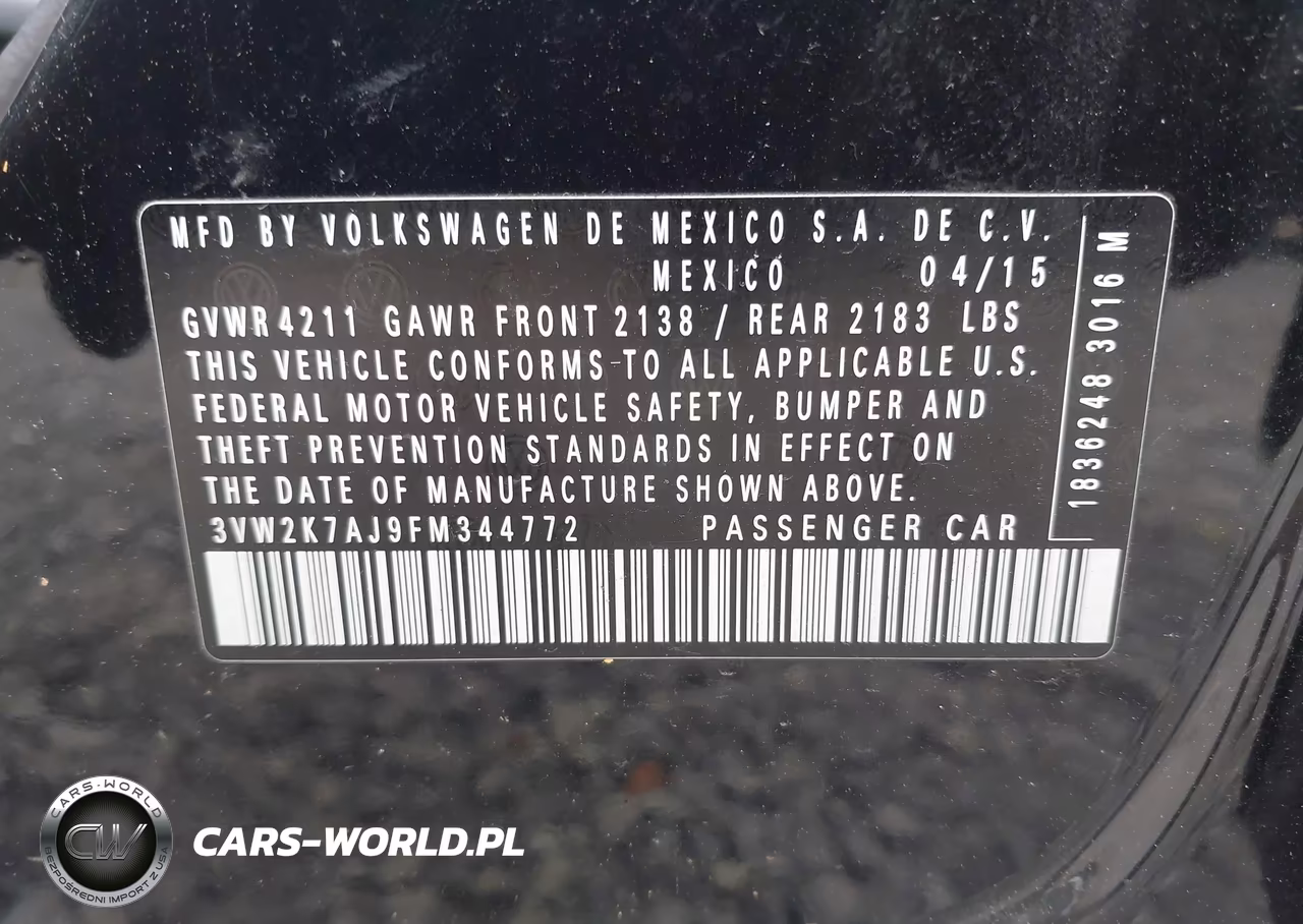2015 Volkswagen Jetta 2.0L S VIN:3VW2K7AJ9FM344772 - 9