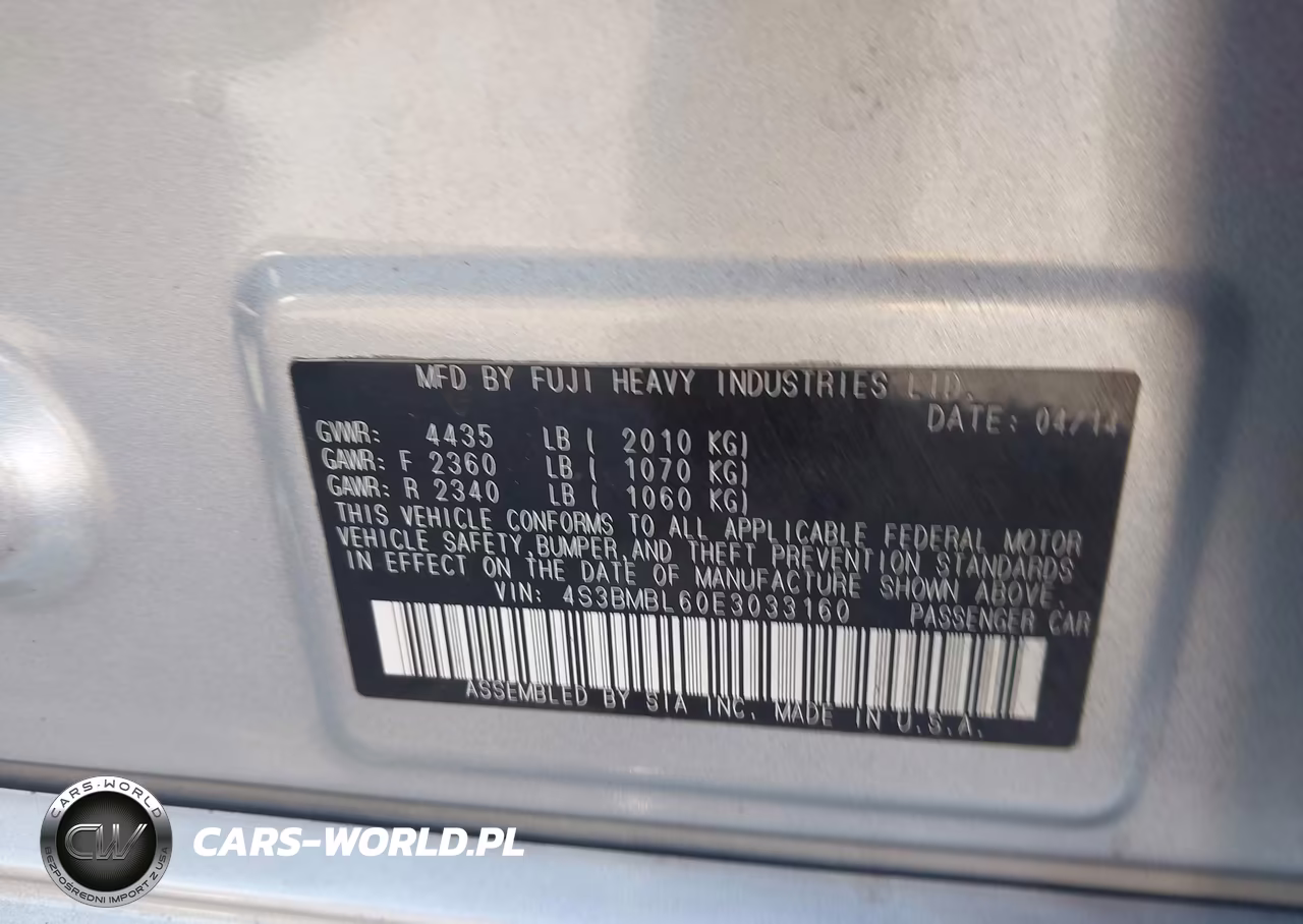 2014 Subaru Legacy 2.5I Limited VIN:4S3BMBL60E3033160 - 9