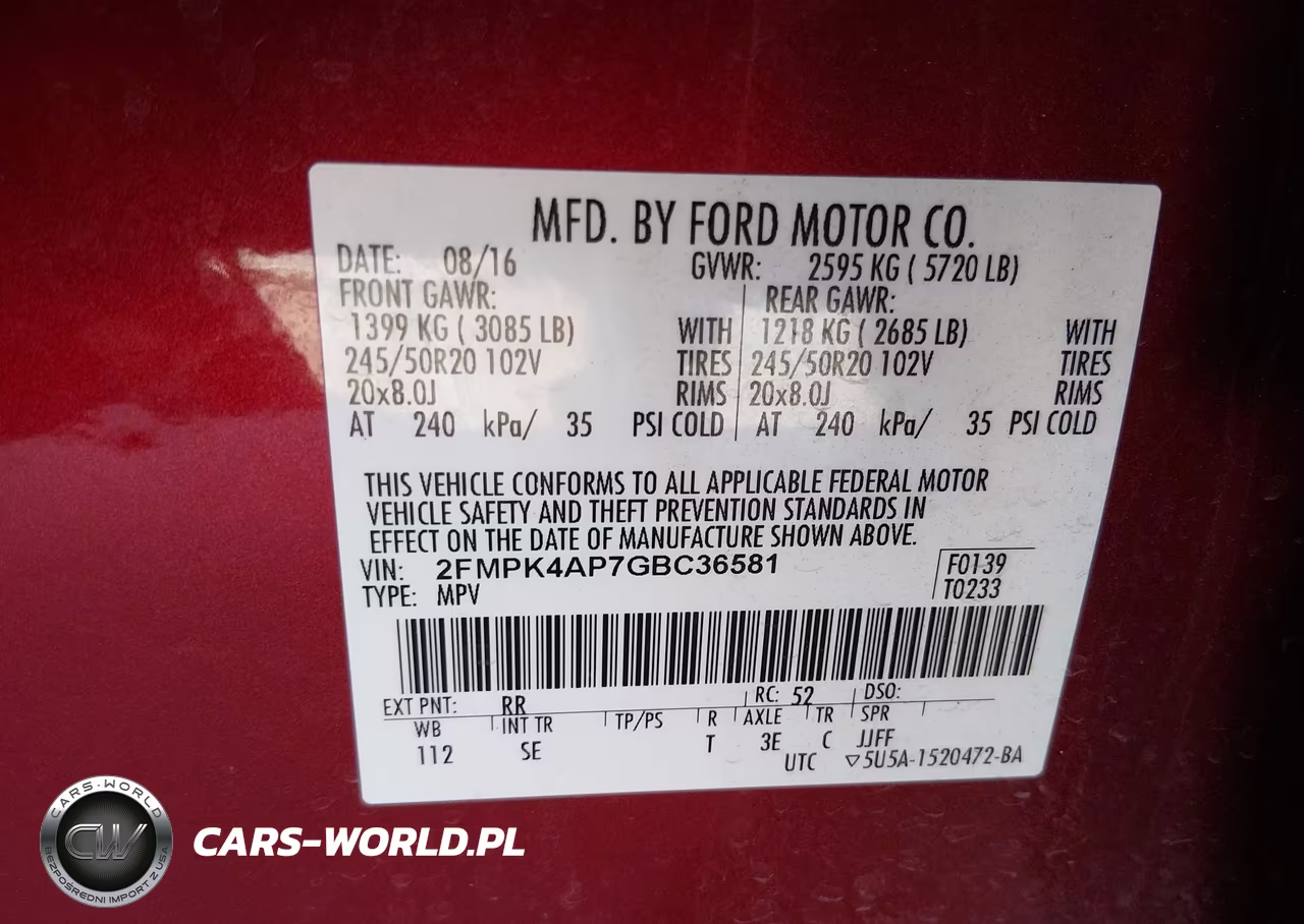 2016 Ford Edge Sport VIN:2FMPK4AP7GBC36581 - 9