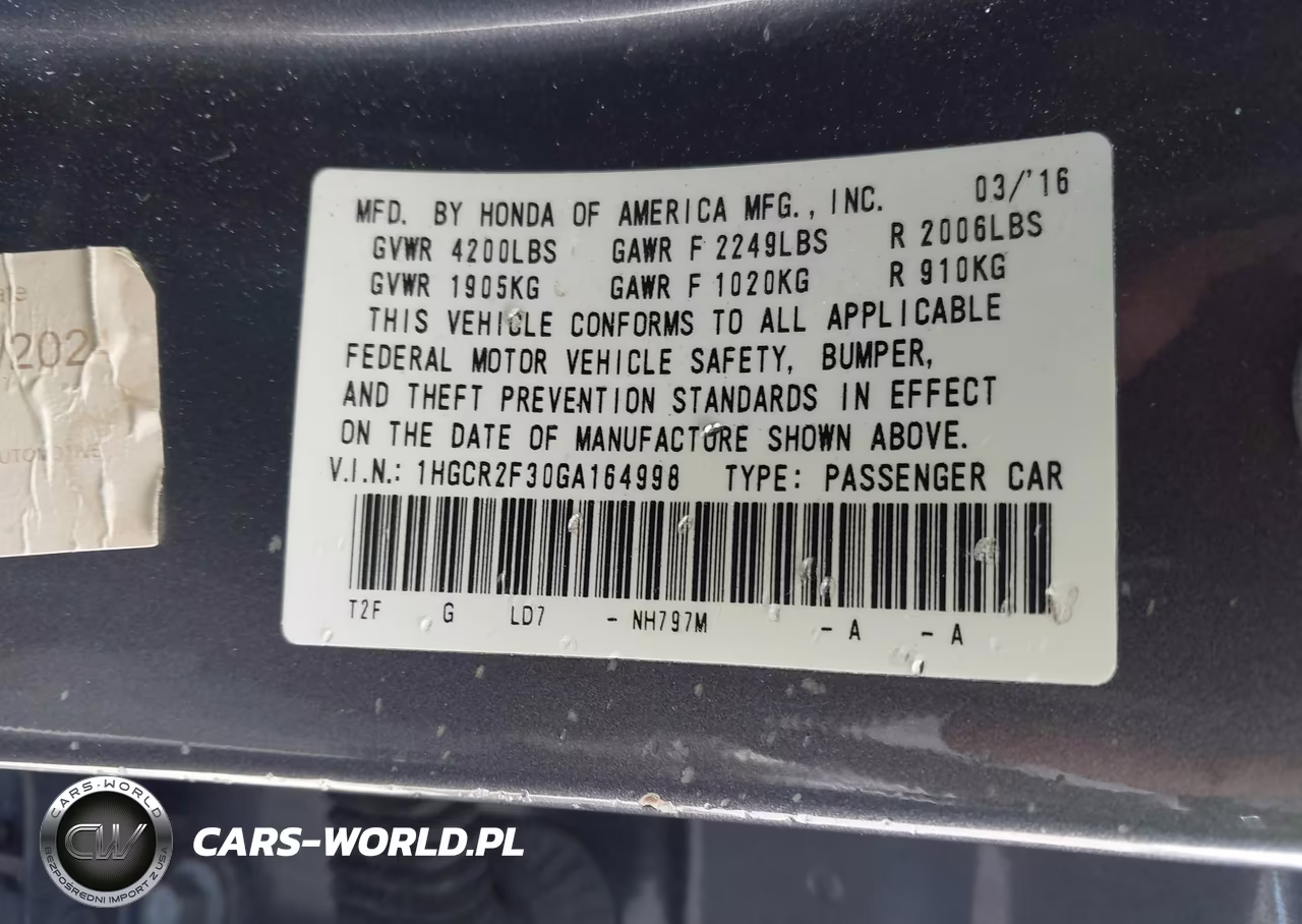 2016 Honda Accord Lx VIN:1HGCR2F30GA164998 - 9