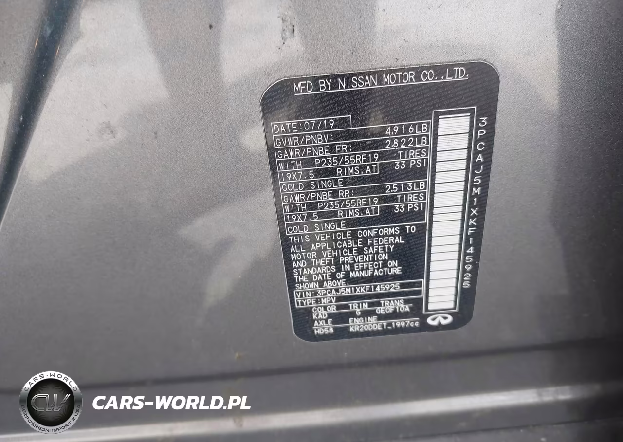 2019 Infiniti Qx50 Luxe VIN:3PCAJ5M1XKF145925 - 9