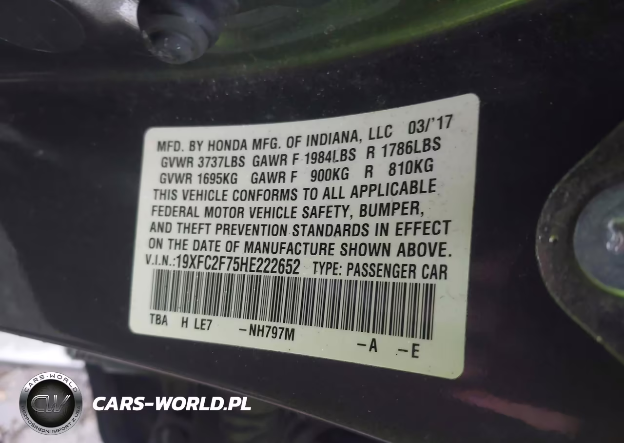 2017 Honda Civic Ex VIN:19XFC2F75HE222652 - 9