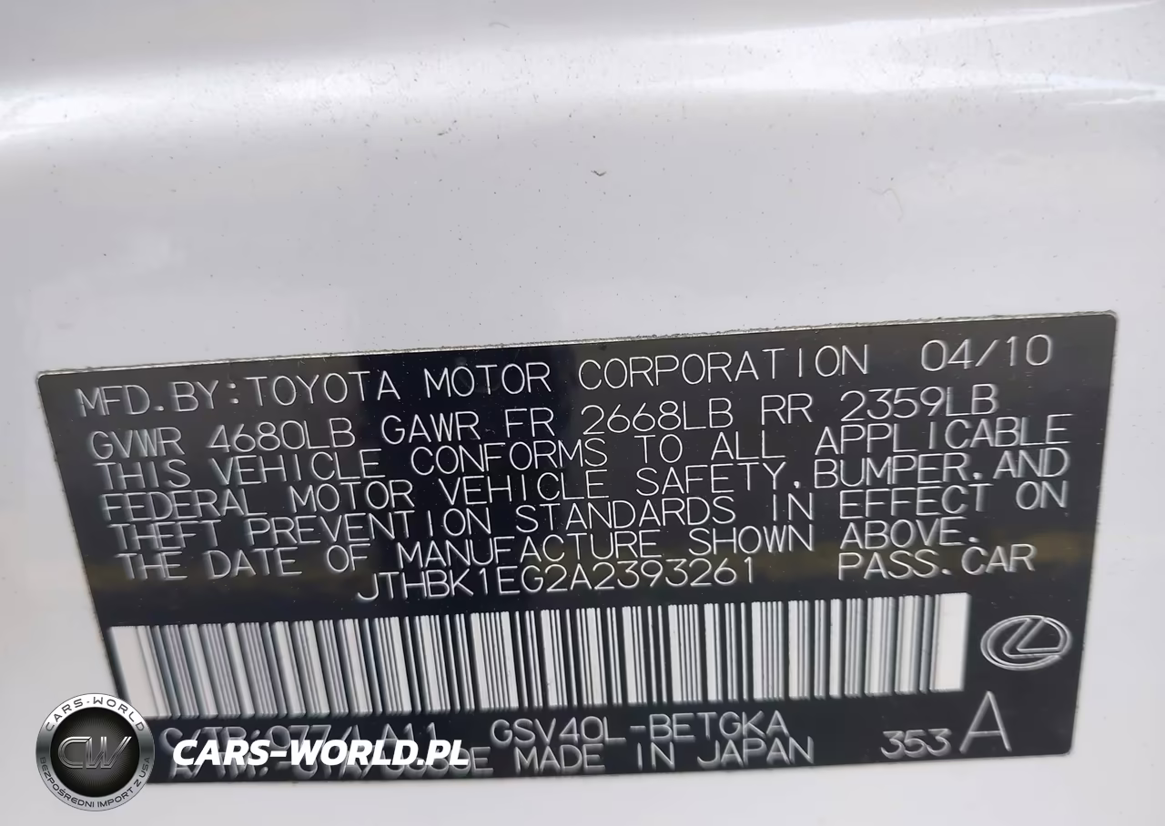 2010 Lexus Es 350 VIN:JTHBK1EG2A2393261 - 9