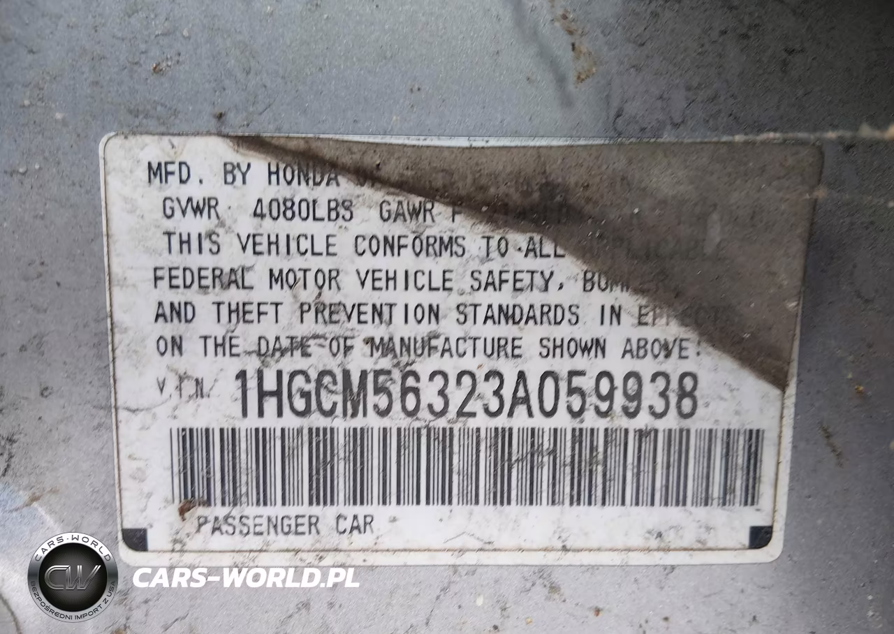 2003 Honda Accord 2.4 Lx VIN:1HGCM56323A059938 - 9