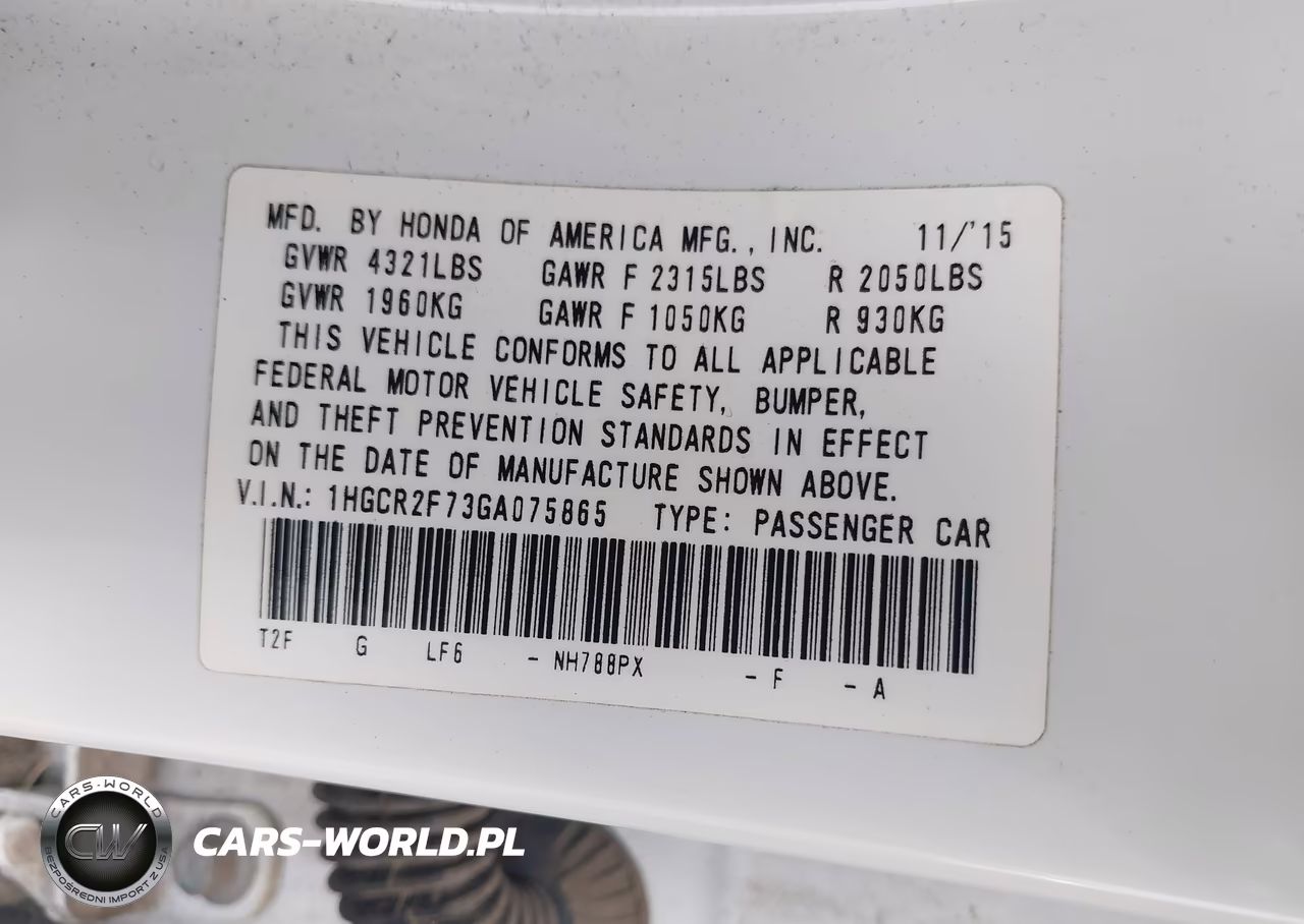2016 Honda Accord Ex VIN:1HGCR2F73GA075865 - 9