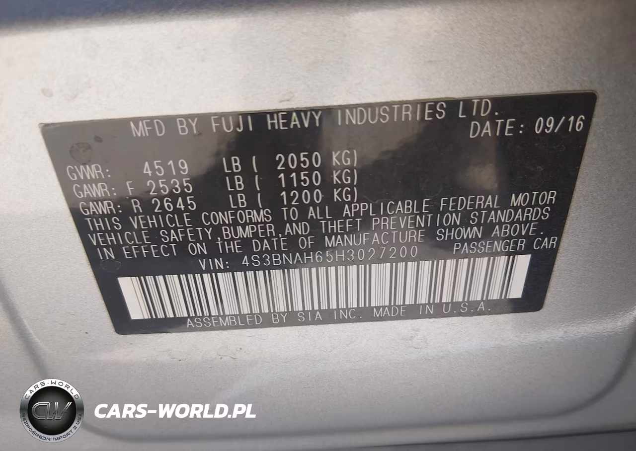 2017 Subaru Legacy 2.5I Premium VIN:4S3BNAH65H3027200 - 9