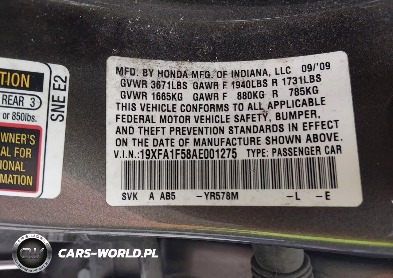 2010 Honda Civic Lx VIN:19XFA1F58AE001275 - 9
