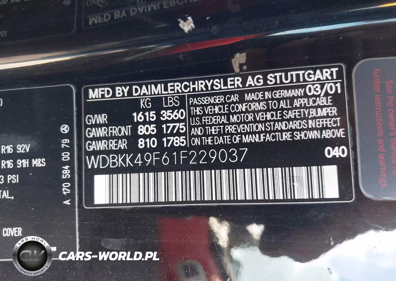 2001 Mercedes-Benz Slk 230 Kompressor VIN:WDBKK49F61F229037 - 9