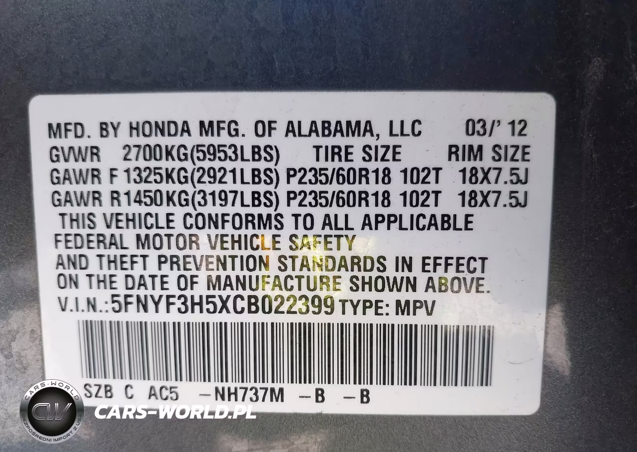 2012 Honda Pilot Ex-L VIN:5FNYF3H5XCB022399 - 9