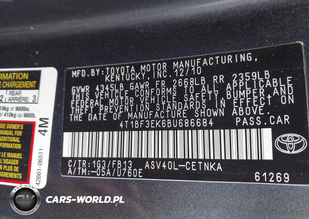 2011 Toyota Camry Le VIN:4T1BF3EK6BU686684 - 9