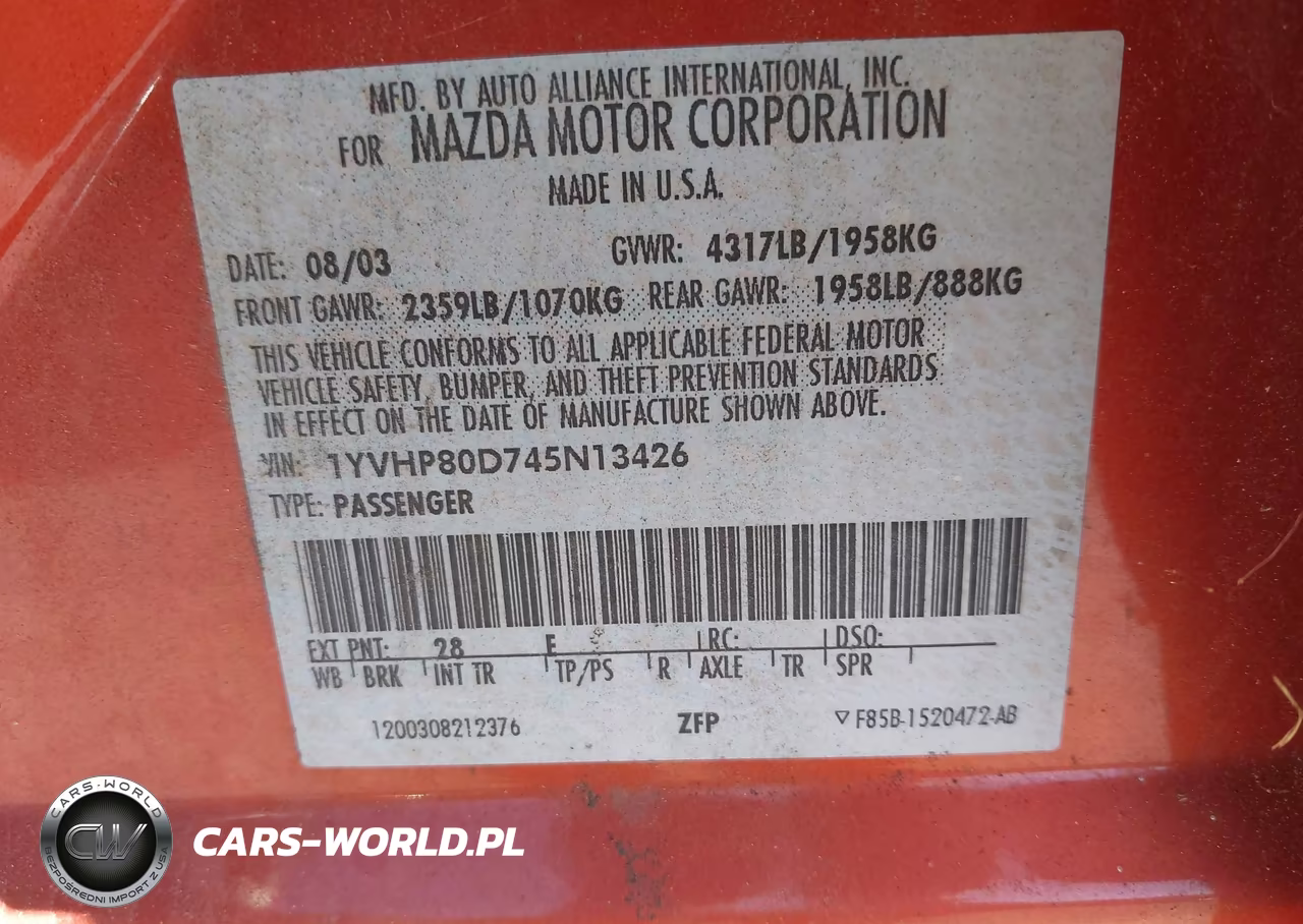 2004 Mazda Mazda6 S VIN:1YVHP80D745N13426 - 9